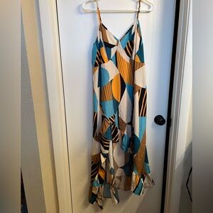 Shein Curve Multi-color Color Blocking High Low Spaghetti Strap Dress